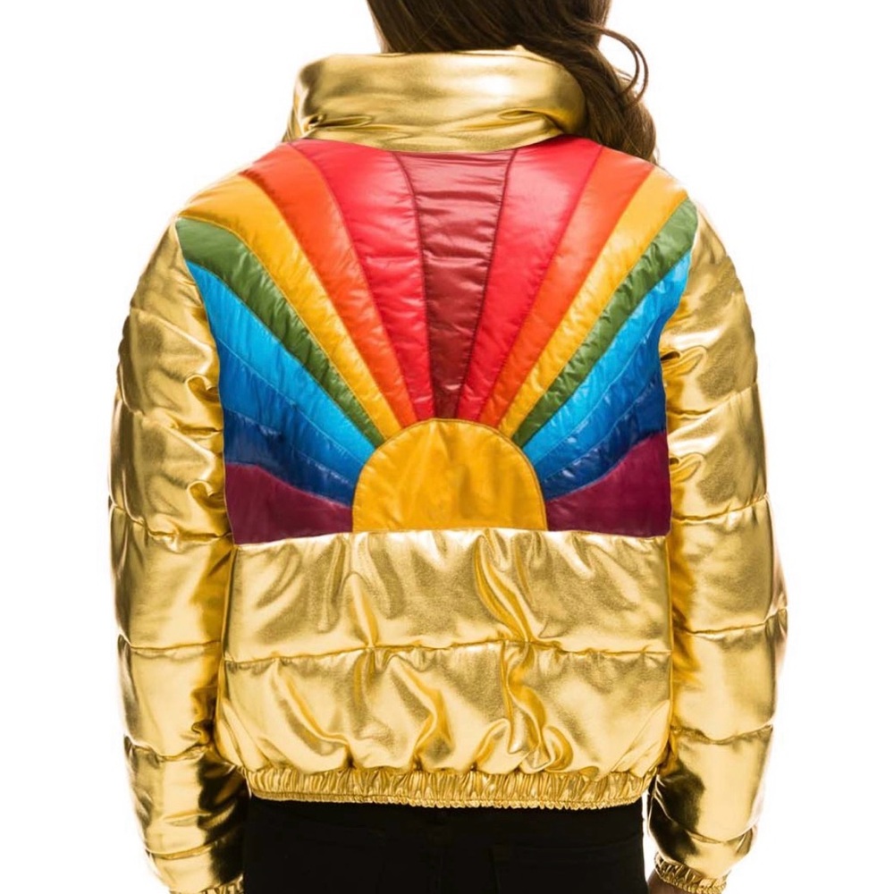 Aviator Nation Sunburst Gold Apres Puffer Jacket – S